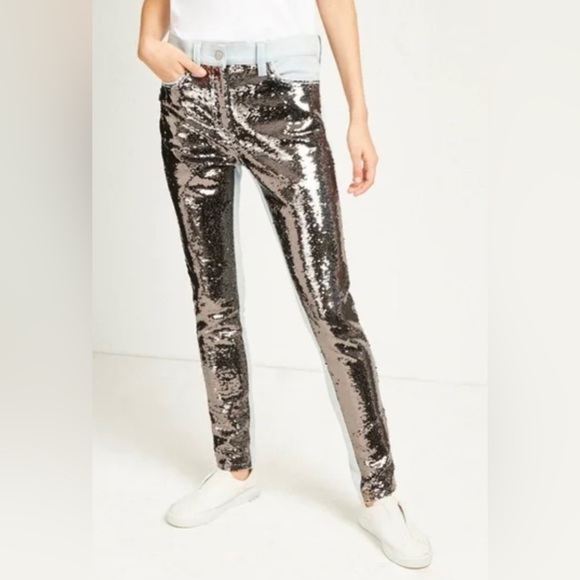 French Connection Denim - French Connection Women’s Jeans Reversible Flip Sequins Gunmetal Size 10 NWOT